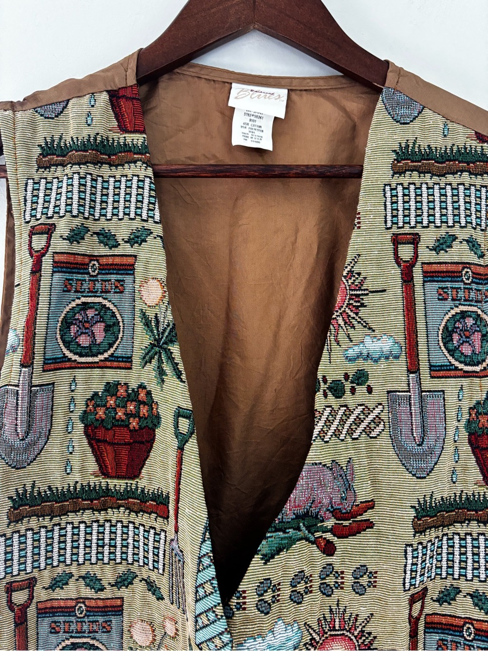 Vintage Tapestry Vest Backroad Blues Garden Cottagecore Whimsical Gardening